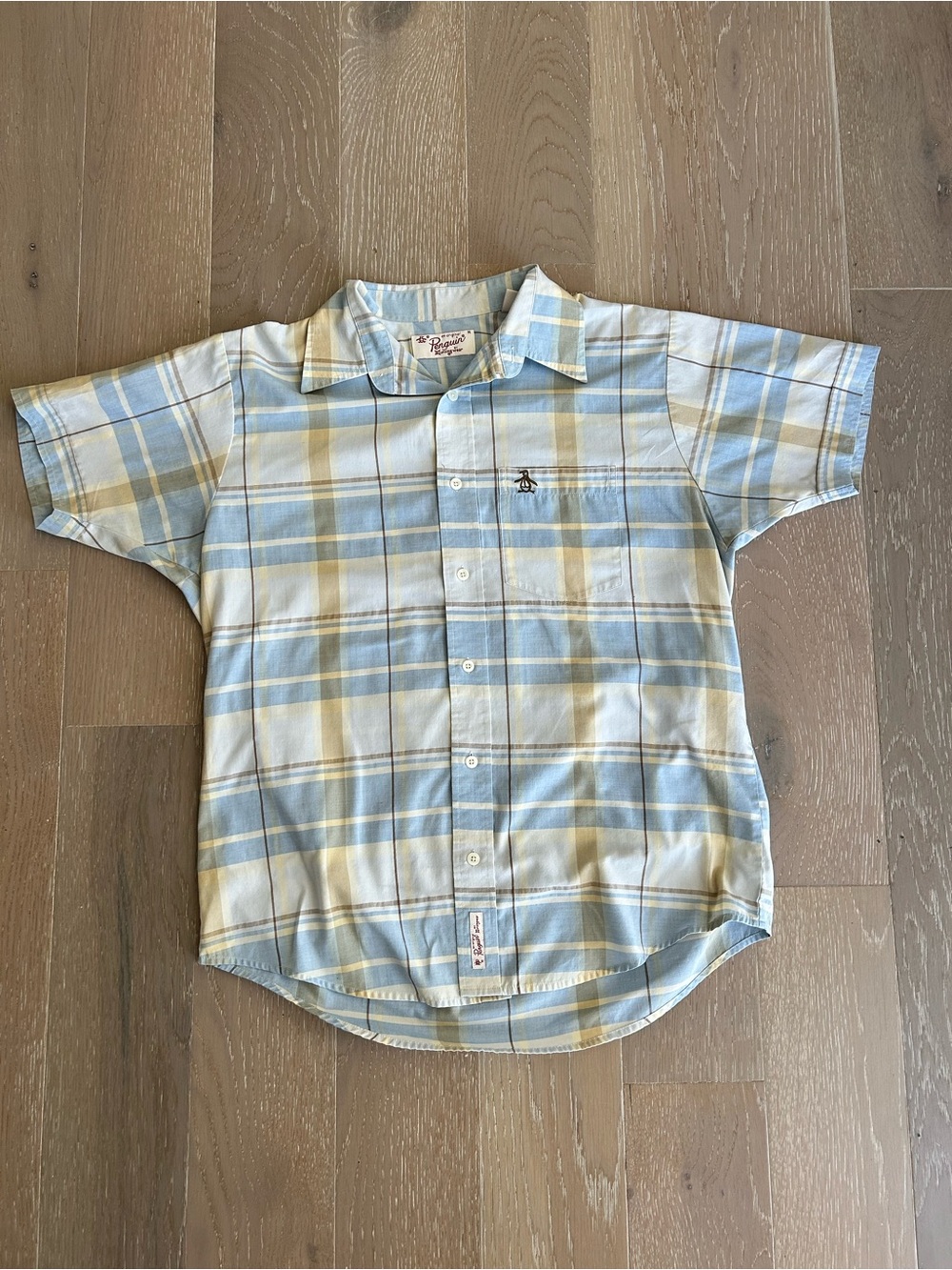 Men’s Original Penguin Light Blue & Cream Plaid Short-Sleeve Button-Down